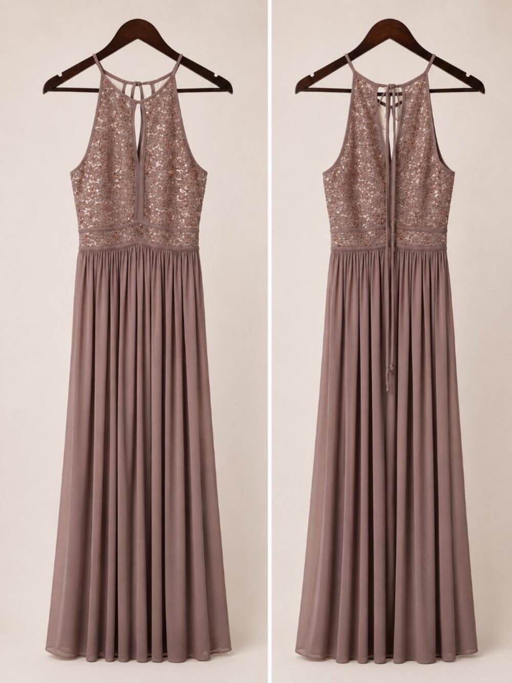 Mauve Embellished Gown Front and Back